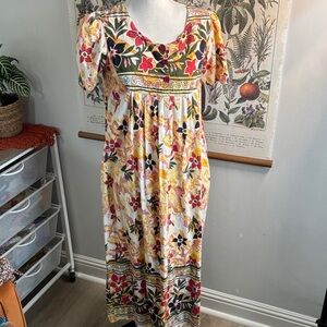 Vintage Vibrant Floral Maxi Cotton House Dress Small